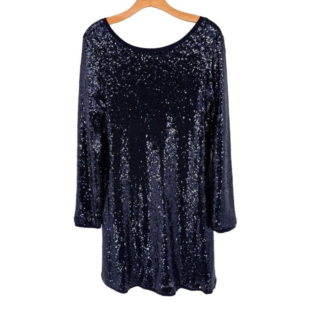 Cupio Navy Sequin Long Sleeve Shift Dress